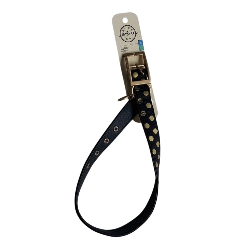 Black Gold Metallic Polka Dot Dog Collar L/XL 18-21" Glam Chic Dark Feminine NWT